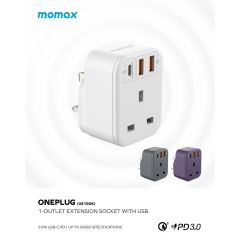 Momax - OnePlug PD20W 2A1C 1-slot Universal Plug US10UKW