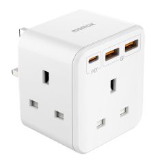 Momax - ONEPLUG 3-Outlet Cube Extension Socket With USB US8UK (Black / White) CR-US8UK-MO