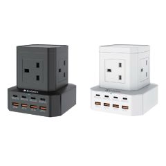 Verbatim - 4 AC Outlet + 8 Port 65W PD & QC 3.0 Power Strip [Black/White] VERBA_4AC_65W_ALL