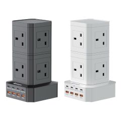 Verbatim - 8 AC Outlet + 8 Port 100W PD & QC 3.0 Power Strip [Black/White] VERBA_8AC_100W_ALL