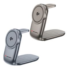 Verbatim - 3 in 1 Qi2 Wireless Docking [Grey / Titanium] VERBA_QI23IN1DK_AL