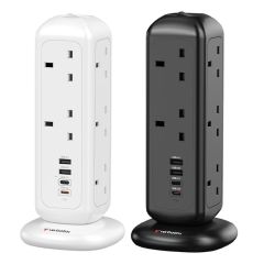 Verbatim - UK Plug 35W USB & 13A Power Tower [Black/White] VERBA_UKPT01_ALL