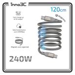 inno3C i-2M240-12 240W Type-C to Type-C 磁吸收納數據傳輸充電線 120cm | Type-C to Type-C 充電 + 數據傳輸線 120cm CR-i-2M240-12_GY