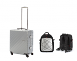 Hideo Wakamatsu - NARROW SQUARE 20"+16"COMBO (55L SQUARE SHAPE NARROW FRAME TROLLEY CASE+16" BACKPACK W/T-SHAPE TROLLEY)(Silver & Silver/Gold & Silver) TBI_0017_All