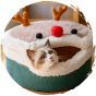 毛孩物語 - 聖誕冬季保暖厚墊可愛聖誕麋鹿鹿角貓窩帳篷 (大碼)