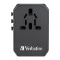 Verbatim - 5 Ports 旅行充電器[4 x USB+1 x Type-C] - 黑色