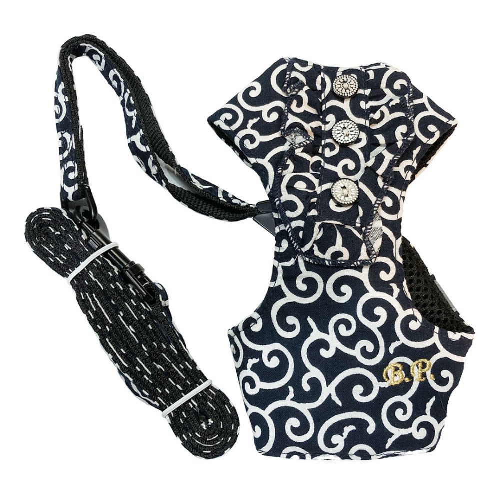 Blue Port 貓咪唐草胸背牽引繩 深藍色cdtr48 All