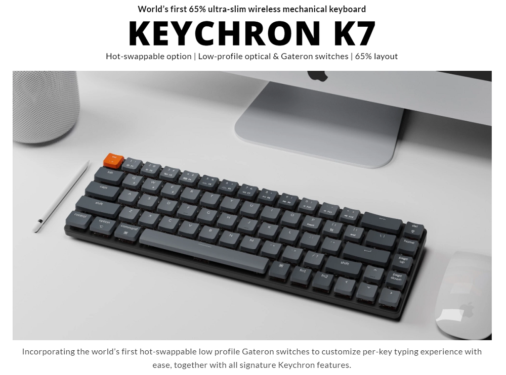 Keychron - K7 白色LED 超薄無線機械鍵盤(紅/ 青/ 茶軸) | The Club 