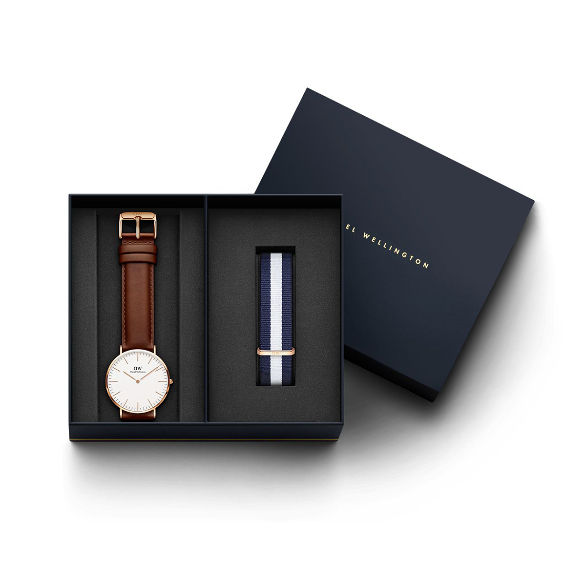 DW Gift Set (Classic St Mawes Watch RG White 40mm+ Classic Glasgow RG Nato Strap 40mm）